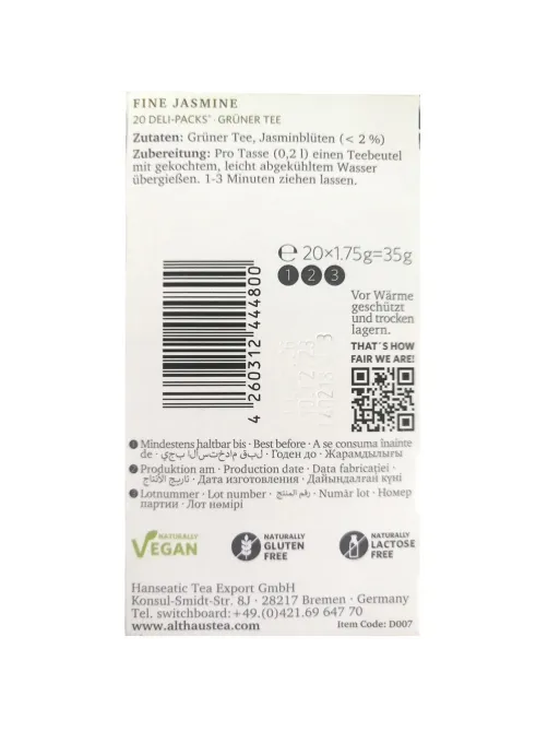 Чай Althaus Deli Pack Fine Jasmine ,20пак x 1,75г