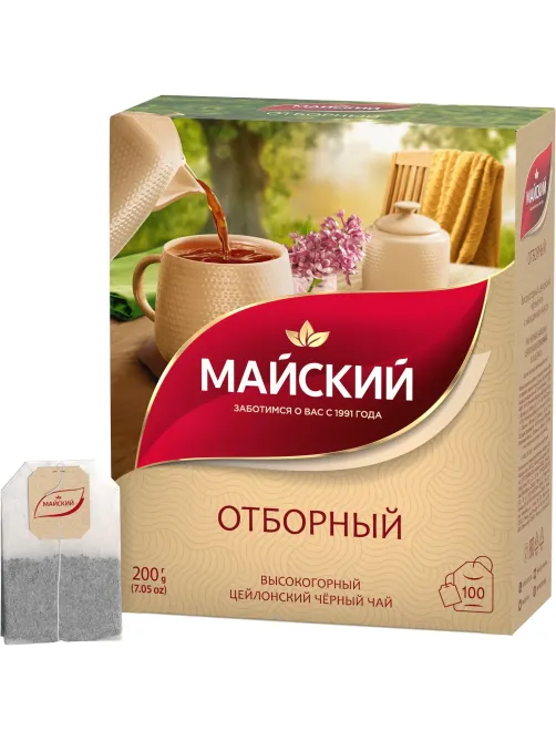 Чай Майский Отборный черный в пакетиках 2гx100шт 724403