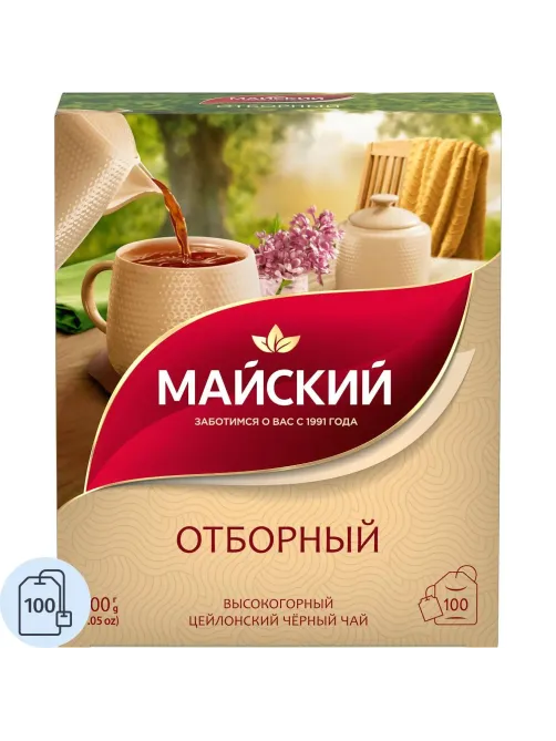 Чай Майский Отборный черный в пакетиках 2гx100шт 724403