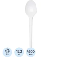 Ложка одноразовая чайная белая, 12,2 см, PS, 4500  шт/кор