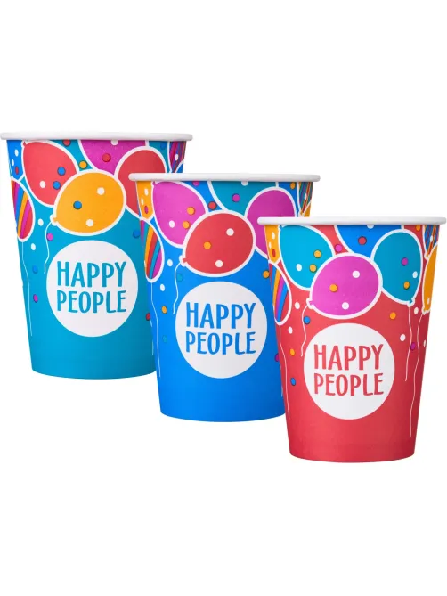Стакан одноразовый бум односл. 350 мл d-90мм Happy People МИКС  50шт/уп