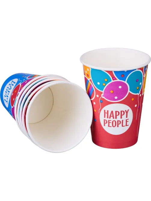 Стакан одноразовый бум односл. 350 мл d-90мм Happy People МИКС  50шт/уп