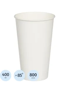 Стакан одноразовый бум однослойный d-90мм 400мл белый 800шт/кор