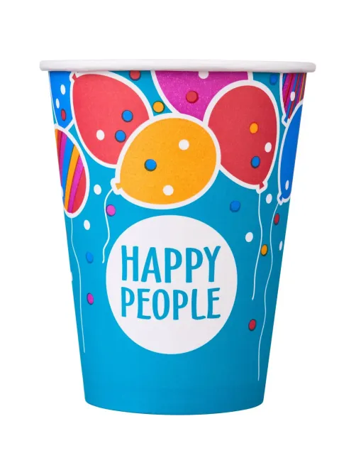 Стакан одноразовый бум односл. 350 мл d-90мм Happy People МИКС  50шт/уп