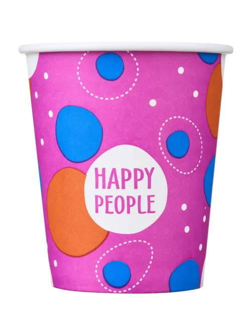 Стакан одноразовый бум односл. 250 мл d-80мм Happy People МИКС  50шт/уп