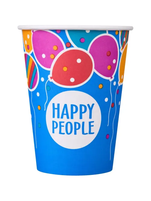 Стакан одноразовый бум односл. 350 мл d-90мм Happy People МИКС  50шт/уп