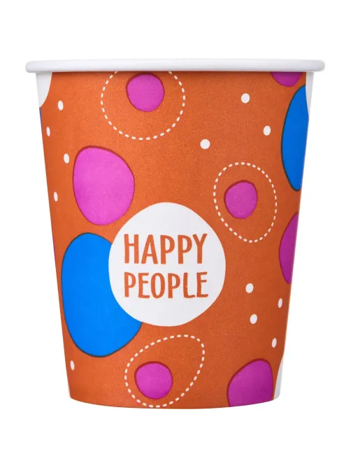 Стакан одноразовый бум односл. 250 мл d-80мм Happy People МИКС  50шт/уп