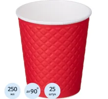 Стакан одноразовый бум двухслойный d-80мм 250мл Waffle Red (25шт/уп)