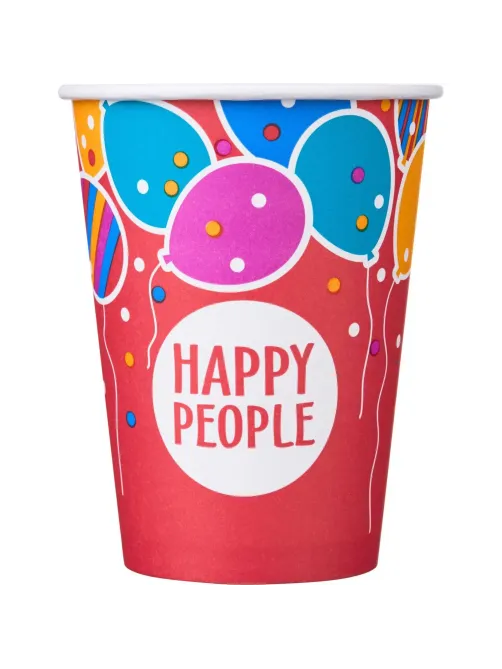 Стакан одноразовый бум односл. 350 мл d-90мм Happy People МИКС  50шт/уп