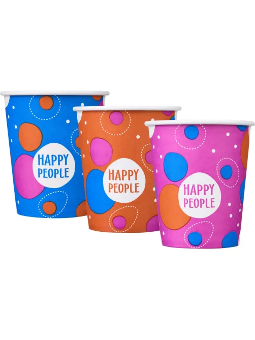 Стакан одноразовый бум односл. 250 мл d-80мм Happy People МИКС  50шт/уп