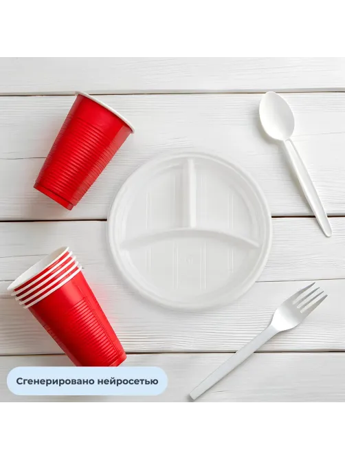 Тарелка одноразовая d-205мм, 3-х секционная белая, ПС 100шт/уп