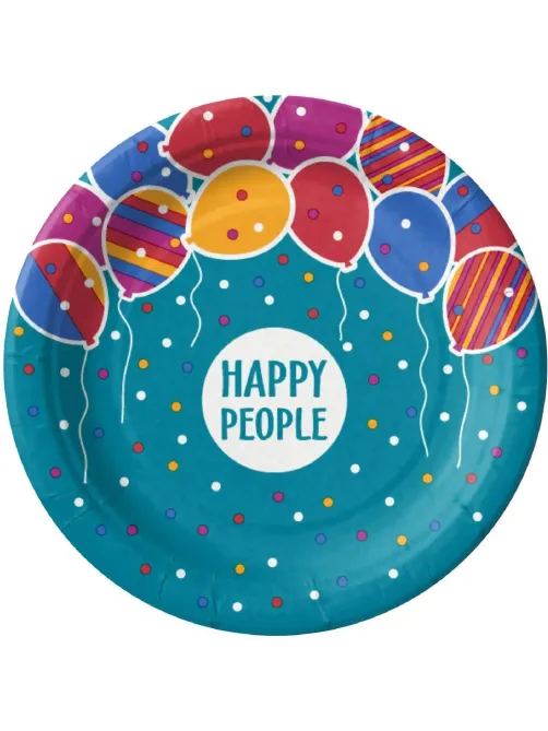 Тарелка одноразовая бумажная 180 мм  Happy People МИКС  50шт/уп