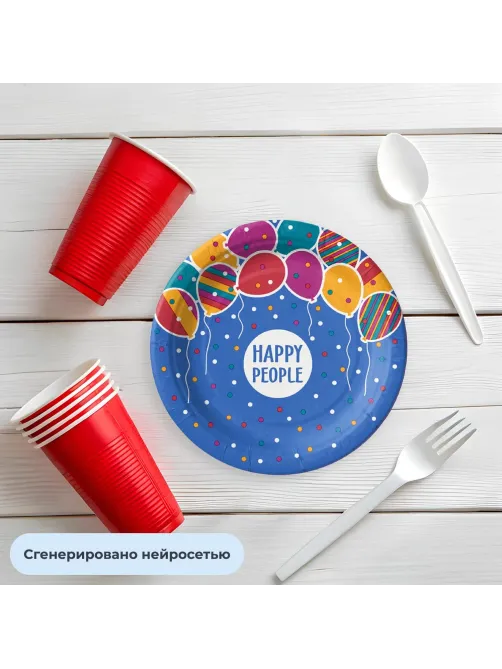 Тарелка одноразовая бумажная 180 мм  Happy People МИКС  50шт/уп