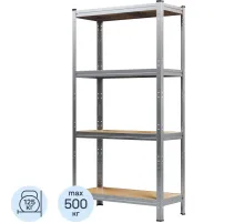 Стеллаж металлический MZ BONUS, 4 полок, цинк, ХДФ, 1550х800х350