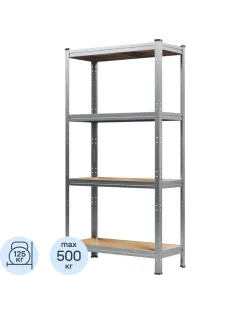 Стеллаж металлический MZ BONUS, 4 полок, цинк, ХДФ, 1550х800х350