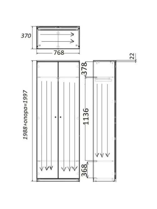 Корпус гардероба Easy One каркас LT 22/16 768х367 серый В1997