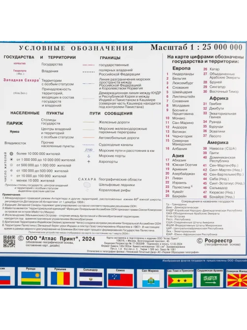Карта настенная Мир политическая  1:25млн.,1,43х1,02м
