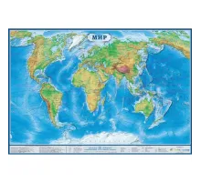 Карта настенная Мир 1,0х0,7м,м-б 1:34млн,физ,одним листом,мелованный кар