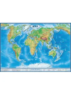 Карта настенная Мир 1,0х0,7м,м-б 1:34млн,физ,одним листом,мелованный кар