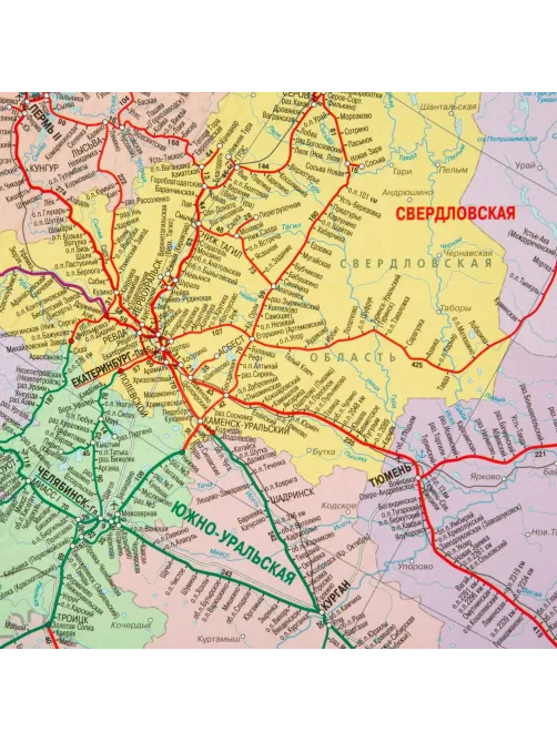 Карта настенная Железные дороги России и сопредел.госуд.,1:3,7млн,2,33х1,58