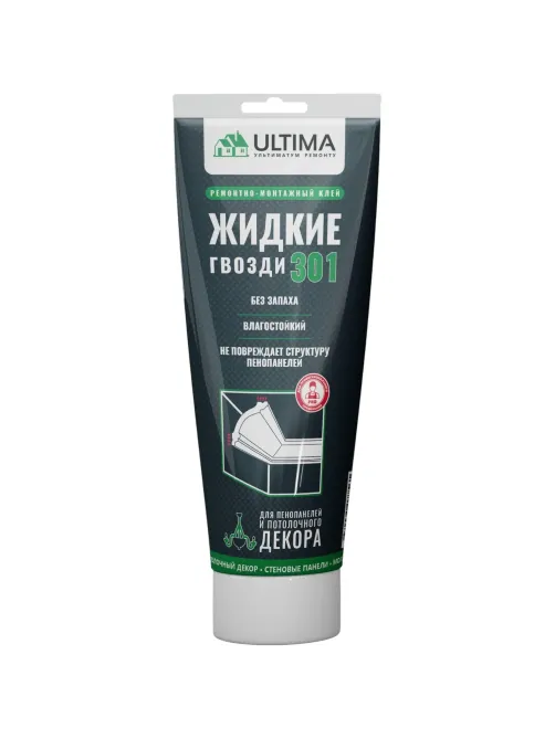 Клей акриловый ULTIMA 301 для потолочного декора и пенопанелей белый 200 мл