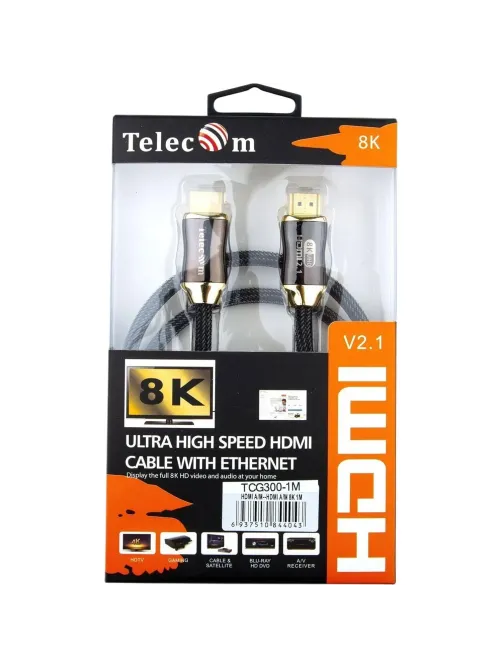 Кабель HDMI 19M/M,ver. 2.1, 8K@60 Hz 1m  Telecom <TCG300-1M