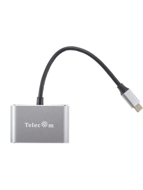 Кабель USB3.1 TypeCm - HDMI+USB3.0+PD+VGA Alum Grey 4K, Telecom <TUC055