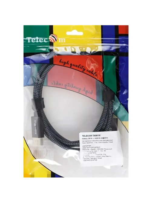 Кабель Telecom (TA561M-1.8M) DisplayPort M-> HDMI M 4K@60Hz 1.8m оплетка