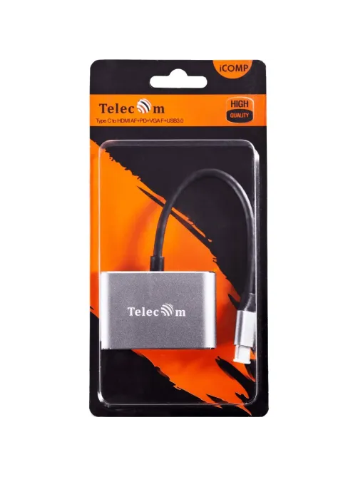 Кабель USB3.1 TypeCm - HDMI+USB3.0+PD+VGA Alum Grey 4K, Telecom <TUC055