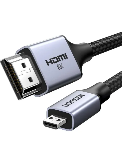 Кабель UGREEN HD164 (15517) Micro HDMI to HDMI 8K Cable. 2м.  серый космос