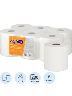 Полотенца бумажные д/дисп SoffiPRO Эконом+ 1сл ЦВ бел 280м 6рул/уп_10901548