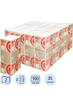 Полотенца бумажные д/дисп. FOCUS Economic Premium Zсл 2слбелцел100л35пач/уп