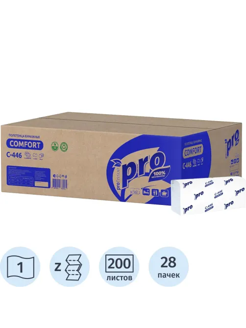 Полотенца бумажные Protissue Z-слож 1сл 200л/пач 28пач/кор_С446