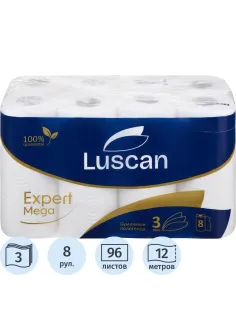 Полотенца бумажные Luscan Expert Mega 3сл, 8рул/уп, 12м