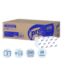 Полотенца бумажные д/держ Protissue V-слож 2сл 200л/пач 20пач/кор_C197