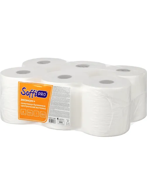 Полотенца бумажные д/дисп SoffiPRO Эконом+ 1сл ЦВ бел 280м 6рул/уп_10901548