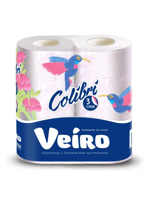 Полотенца бумажные Veiro Colibri 3сл белые с гол.тиснен 2рул/уп_8п32