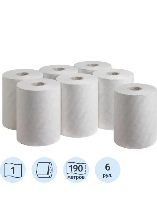 Полотенца бумажные д/дисп в рул KKEssential Slimroll 1сбел 190м 6р/уп 6695