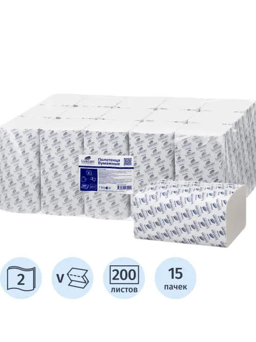 Полотенца бумажные д/дисп. Luscan Professional Vслож 2сл белцел200л15пач/уп