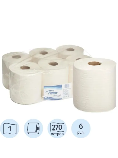 Полотенца бумажные д/держ.Терес Комфорт макси ЦВ 1сл.270м 6рул Т-0150