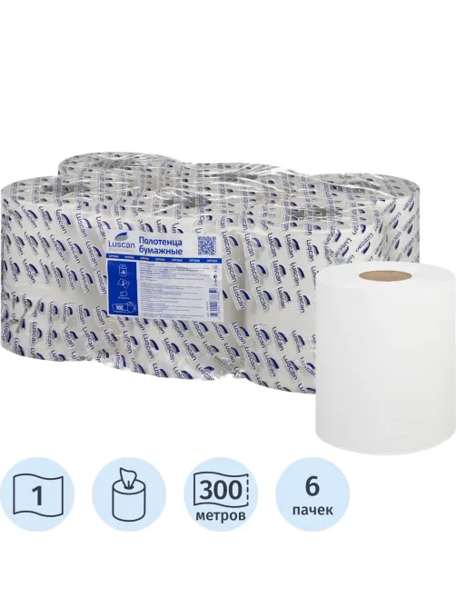 Полотенца бумажные д/дисп. Luscan Professional 1сл300м 6рул/уп