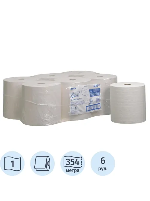 Полотенца бумажные д/дисп в рулонах KK SCOTT? XL 1сл бел 354 м 6 рул. 6687