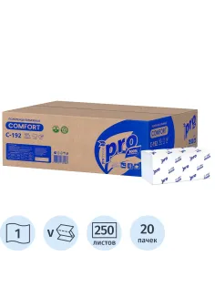 Полотенца бумажные д/дисп Protissue V-слож 1сл 250л/пач 20пач/кор_C192