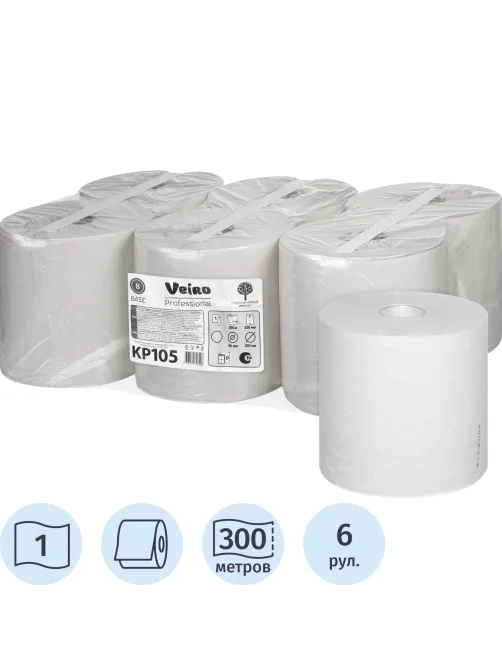 Полотенца бумажные в рул c ЦВ Veiro Professional Basic 1сл300м 6шт/уп KP105