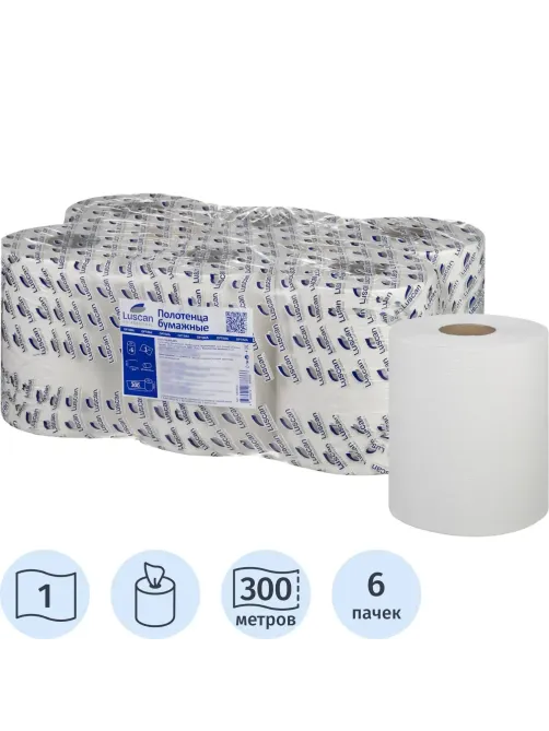 Полотенца бумажные д/дисп. Luscan Professional 1слперф 300м 6рул/уп