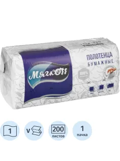 Полотенца бумажные д/дисп Мягкоff V-слож 1сл 200л/уп
