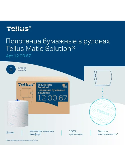 Полотенца бумажные д/держ.Торк/Tellus Матик H1 Комфорт в рул 6рул/уп 120067