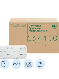 Полотенца бумажные д/диспенсеров Tellus ZZсл 1сл Н3/НТ3 250л 20шт/уп_134400