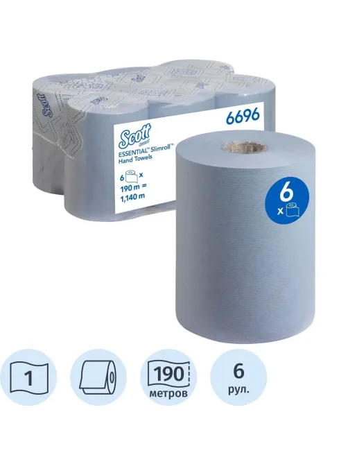 Полотенца бумажные д/дисп KK Scott Essential 190м 1сл синий 6рул/уп 6696