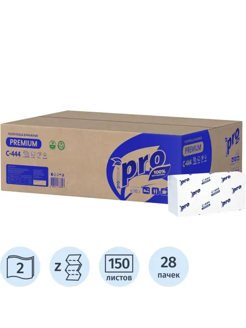 Полотенца бумажные Protissue Z-слож 2сл 150л/пач 28пач/кор_С444